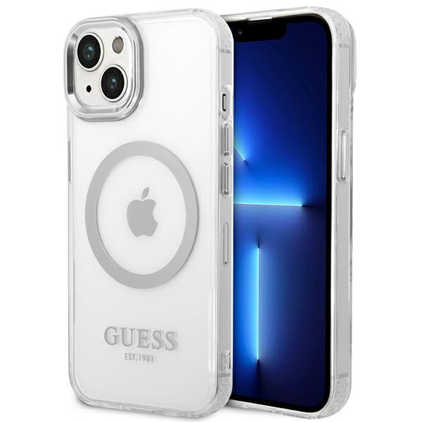 Guess GUHMP14MHTRMS iPhone 14 Plus / 15 Plus 6.7" srebrny/silver hard case Metal Outline Magsafe