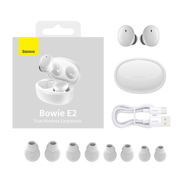 Baseus Bowie E2 bezprzewodowe słuchawki TWS Bluetooth 5.2 wodoodporne IP55 biały (NGTW090002)