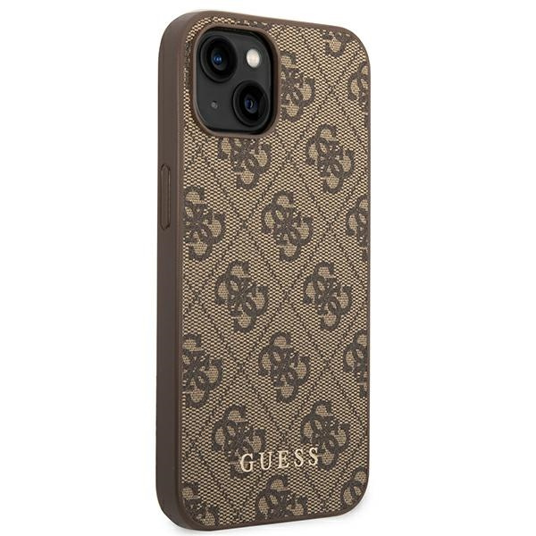 Guess GUHCP14MG4GFBR iPhone 14 Plus / 15 Plus 6.7" brązowy/brown hard case 4G Metal Gold Logo