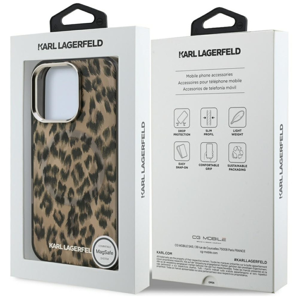 Etui Karl Lagerfeld IML Leopard Pattern  MagSafe do iPhone 16 Pro brązowy