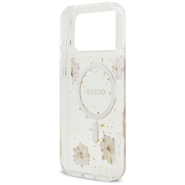 Etui Guess Resin Flowers Glitter MagSafe do iPhone 17 Pro Max różowy