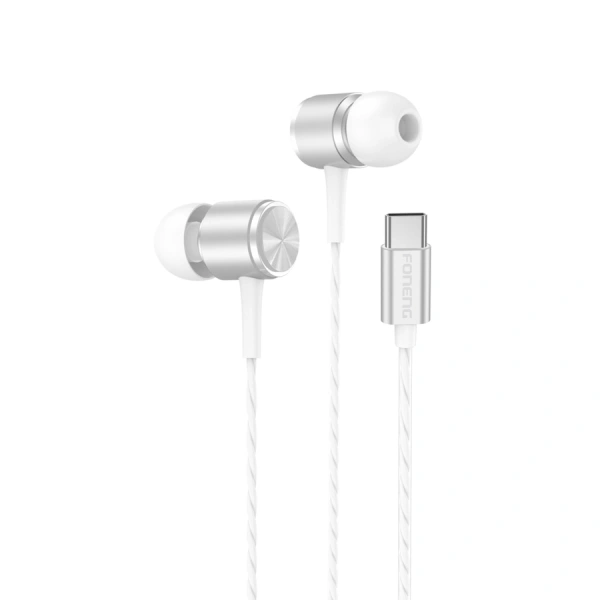 FONENG wired earphones T65 USB-C with microphone 1.2M White