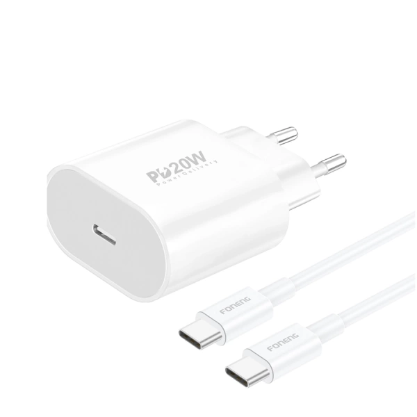 FONENG wall charger EU39 PD 20W 1xUSB-C + cable USB-C - USB-C White
