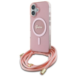 Guess GUHMP16SHCTSGNSP iPhone 16 6.1"    różowy/pink hardcase Crossbody Cord Script MagSafe
