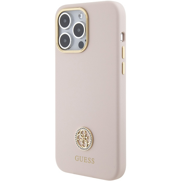 Guess GUHCP15XM4DGPP iPhone 15 Pro Max 6.7" jasnoróżowy/pink hardcase Silicone Logo Strass 4G