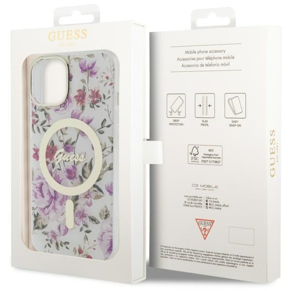 Guess GUHMP14MHCFWST iPhone 14 Plus/ 15 Plus 6.7" transparent hardcase Flower MagSafe