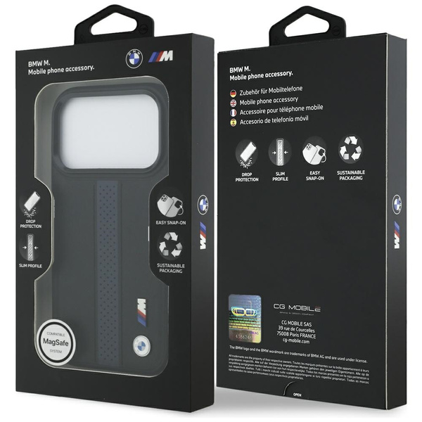 Etui BMW M Perforated Stripe Logo        MagSafe do iPhone 17 Pro niebieski