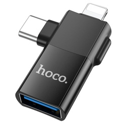 Adapter OTG 2w1 USB C / Lightning do USB A Hoco UA17 czarny