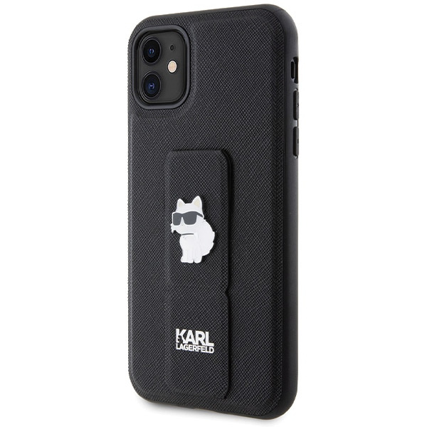 Etui Karl Lagerfeld Gripstand Saffiano Choupette Pins na iPhone 11 / Xr - czarne