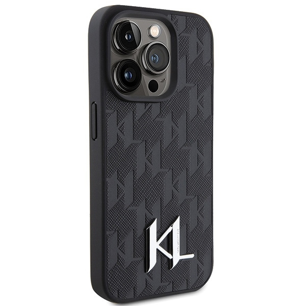 KARL LAGERFELD KLHCP15LPKLPKLK IPHONE 15 PRO 6.1 "BLACK/BLACK HARDCASE LEATHER MONOGRAM HOT STAMP METAL LOGO