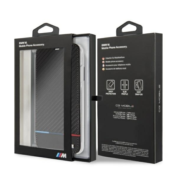 BMW BMTRBKI65PUCARTCBKiPhone XS Max  book czarny/black Carbon Tricolor Stripe