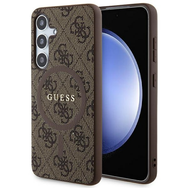 GUESS GUHMS24SG4GFRW S24 S921 BRĄZOWY/BROWN HARDCASE 4G COLLECTION LEATHER METAL LOGO MAGSAFE