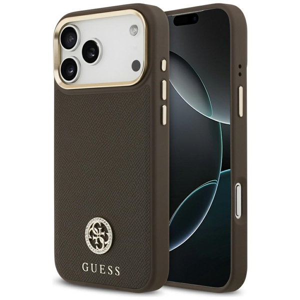 Etui Guess Grained Strass Logo MagSafe   do iPhone 17 Pro Max brązowy