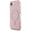 Etui Guess IML Glitter Circle MagSafe do iPhone 16e różowy