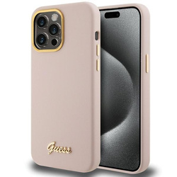 Guess GUHCP15LSMBSLP iPhone 15 Pro 6.1" różowy/pink hardcase Silicone Script Metal Logo & Frame