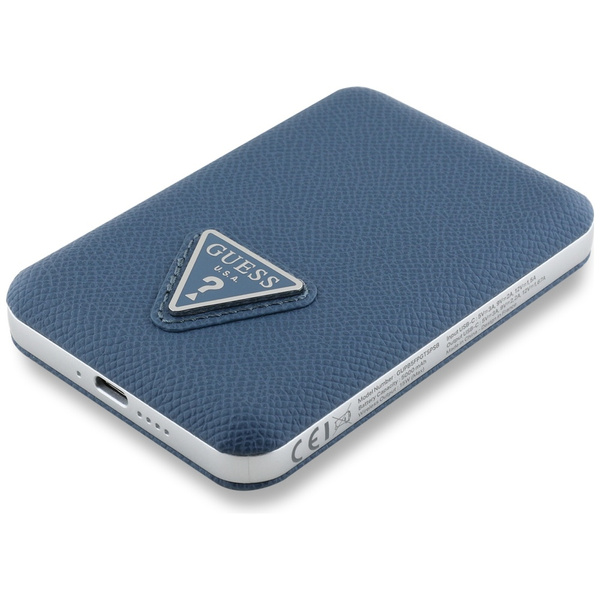 Powerbank indukcyjny Guess Grained Triangle 5000mAh 15W USB-C MagSafe niebieski
