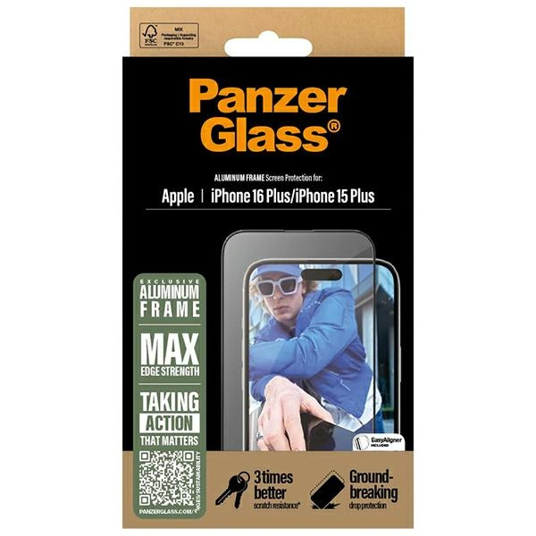 PanzerGlass Screen Protector Aluminum Frame iPhone 16 Plus / 15 Plus 6.7" Ultra-Wide Fit 2851