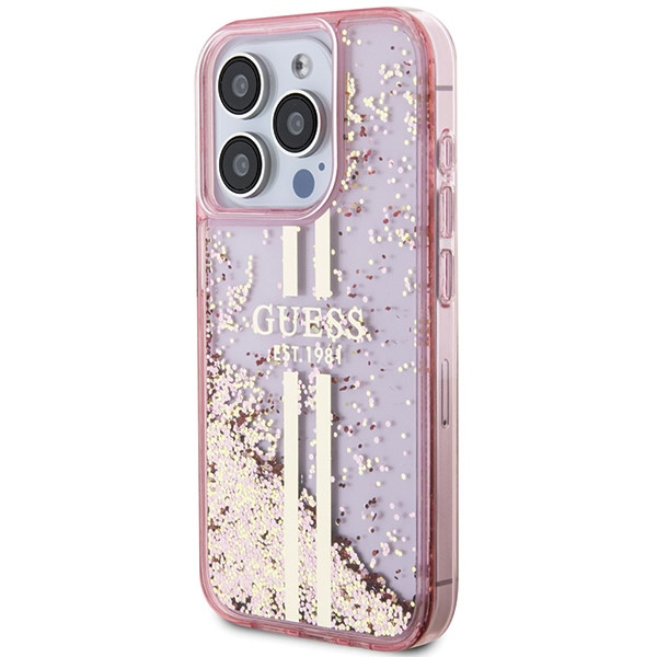 Guess GUHCP15LLFCSEGP iPhone 15 Pro 6.1" różowy/pink hardcase Liquid Glitter Gold Stripes