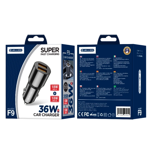 JELLICO car charger F9 36W 2xUSB QC3.0 Black
