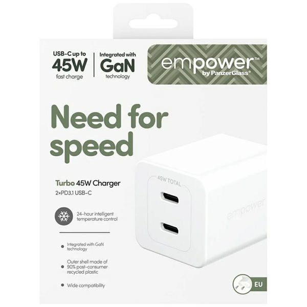 Ładowarka sieciowa empower by            PanzerGlass Turbo 45W 2x USB-C srebrno-biały