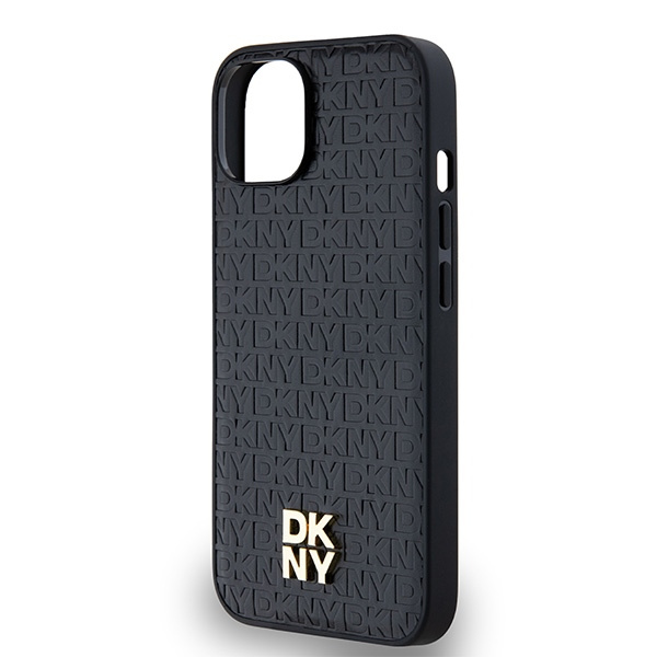 DKNY DKHMP14SPSHRPSK iPhone 14 / 15 / 13czarny/black hardcase Leather Monogram Pattern Metal Logo MagSafe