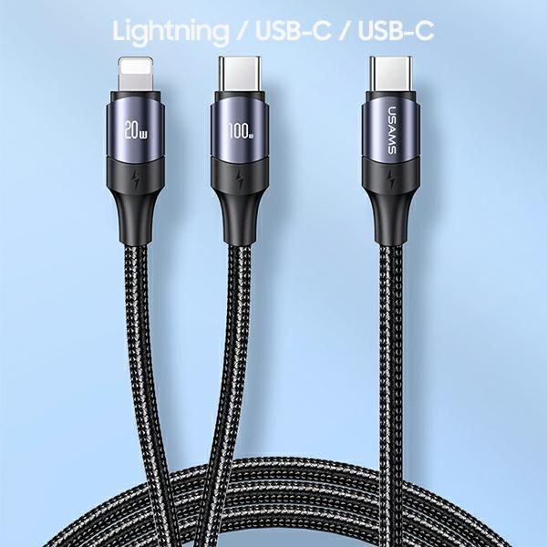 USAMS Kabel U71 USB-C/ Lighning na USB-C1,2m 100W PD Fast Charge czarny/black SJ550USB01(US-SJ550)