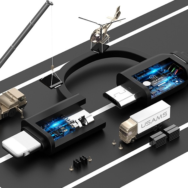USAMS Kabel zwijany U1 2w1 1m czarny/black (lightning/microUSB) SJ192USB01 (US-SJ192)