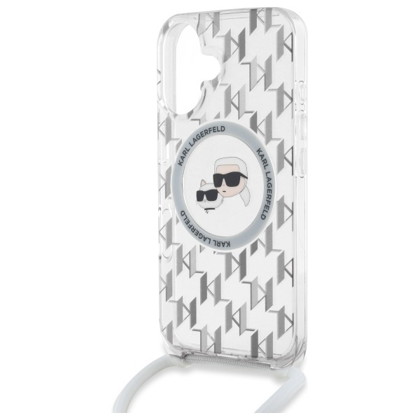 Karl Lagerfeld KLHMP16SHCKCKLCT iPhone    16 6.1" transparent hardcase IML Crossbody Monogram Karl & Choupette Head MagSafe