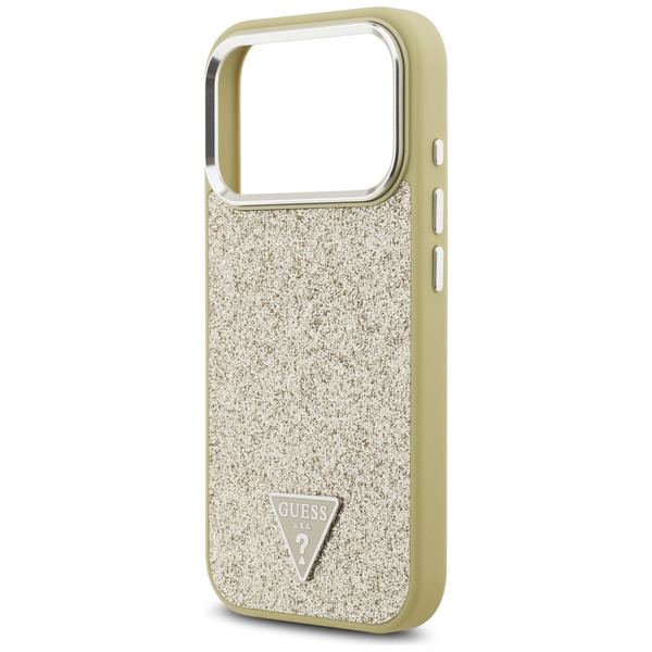 Etui Guess Glitter Triangle Logo MagSafe do iPhone 17 Pro złoty
