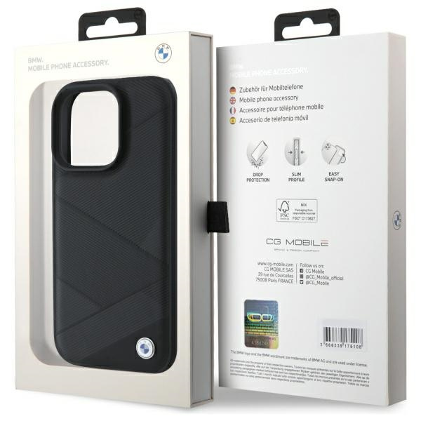 BMW BMHCP16X23RCGPK iPhone 16 Pro Max     6.9" czarny/black hardcase Sign Leather Crossing Lines Pattern