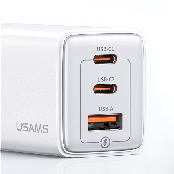 USAMS Ład. siec. 2xUSB-C+1xUSB 65W (only head) GaN PD3.0 +QC3.0 Fast Charging niebieski/gradient blue Sandru Series CC180TC04 (US-CC180)