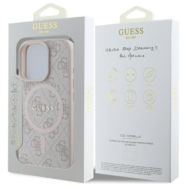 Guess GUHMP16XG4GFRP iPhone 16 Pro Max 6.9" różowy/pink hardcase 4G Ring Classic Logo MagSafe