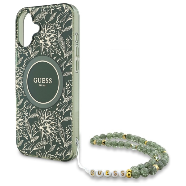 Guess GUHMP16SHCPOFPA iPhone 166.1" zielony/green hardcase IML Flowers Allover Electro With Pearl Strap MagSafe