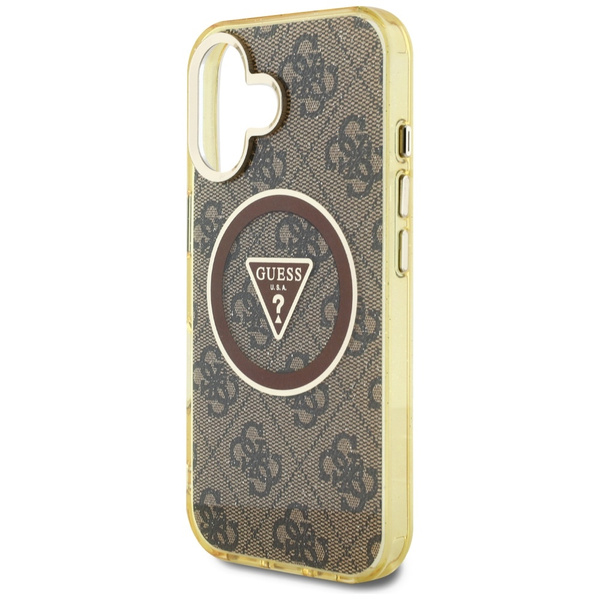 Etui Guess IML Metal Glitter 4G Circle   Triangle MagSafe do iPhone 16 brązowy