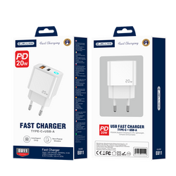 JELLICO ładowarka sieciowa EU11 PD 20W 1xUSB-C + 1xUSB QC3.0 Biały