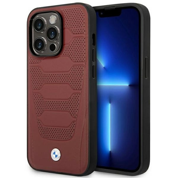 Etui BMW Leather Seats Pattern MagSafe na iPhone 14 Pro Max - burgundowe