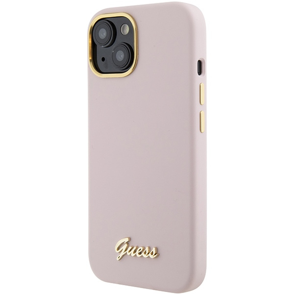 Guess GUHCP15SSMBSLP iPhone 15 / 14 / 13 6.1" różowy/pink hardcase Silicone Script Metal Logo & Frame