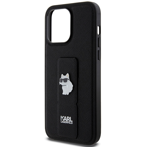 Etui Karl Lagerfeld Gripstand Saffiano Choupette Pins na iPhone 13 Pro / 13 - czarne