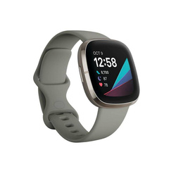 Smartwatch Fitbit Sense w kolorze srebrnym z paskiem Sage USZKODZONE OPAKOWANIE 