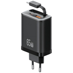 Ładowarka sieciowa USAMS Xiang Series CC299 65W 1xUSB-C 1xUSB-A + kabel USB-C czarny