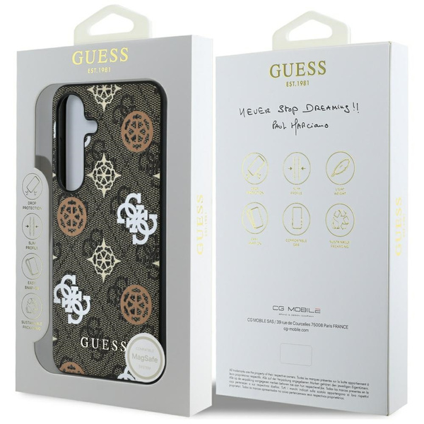Etui Guess 4G Printed Colored Peony Pattern MagSafe do Samsung Galaxy S25 brązowy