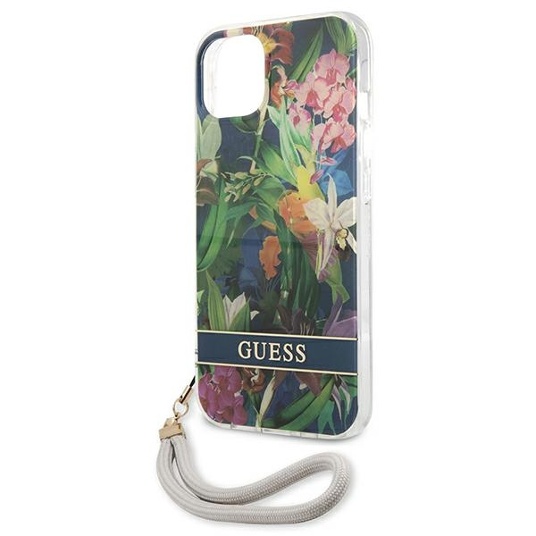 Guess GUHCP13MHFLSB iPhone 13 / 14 / 15 6.1" niebieski/blue hardcase Flower Strap