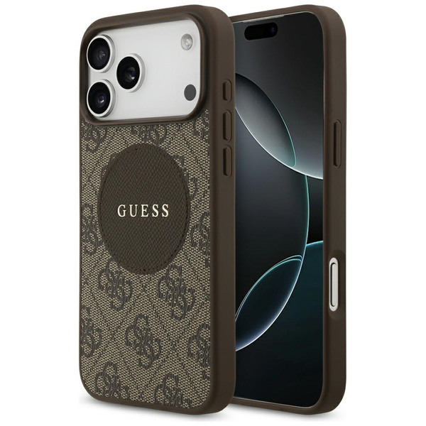 Etui Guess 4G Circle Classic Logo MagSafe do iPhone 17 Pro Max brązowy