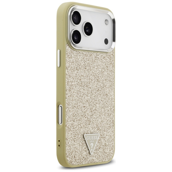 Etui Guess Glitter Triangle Logo MagSafe do iPhone 17 Pro Max złoty