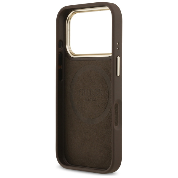 Etui Guess 4G Logo Plate MagSafe do      iPhone 17 Pro brązowy