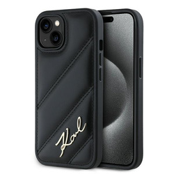 KARL LAGERFELD KLHCP15SPQDSMGK IPHONE 15 / 14 / 13 6.1" BLACK/BLACK HARDCASE DIAGONAL QUILTED SCRIPT