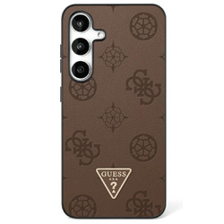 Etui Guess Grained Hot Stamp Peony       Pattern Triangle Logo MagSafe do Samsung Galaxy S25 brązowy