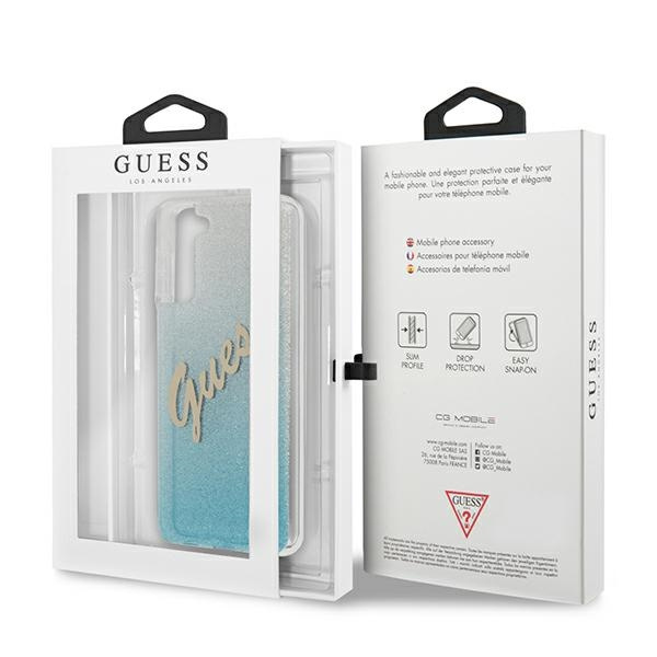 Guess GUHCS21MPCUGLSBL S21+ G996niebieski/blue hardcase Glitter Gradient Script