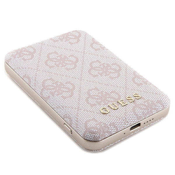 Zestaw Guess GUBPM5P14L4GEMGP iPhone14 Pro 6.1" hardcase + Powerbank 5000mAh MagSafe różowy/pink 4G Metal Logo