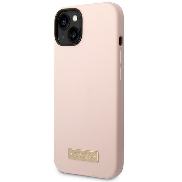 Guess GUHMP14MSBPLP iPhone 14 Plus/ 15 Plus 6.7" różowy/pink hard case Silicone Logo Plate MagSafe